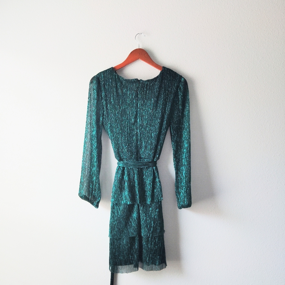 Rachel Zoe Metallic Green Long Sleeve Dress - Picture 2 of 5